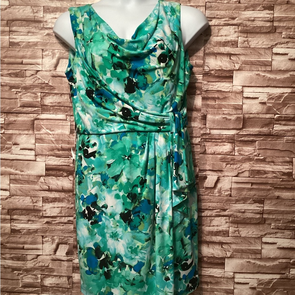 Leslie fay vintage Floral Sleeveless Dress in Green and Blue 14